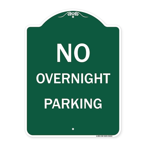 Signmission Designer Series No Overnight Parking, Green & White Aluminum Sign, 18" x 24", GW-1824-23832 A-DES-GW-1824-23832 - main